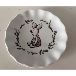 Disney Winnie The Pooh Piglet Walking Along Scalloped Ceramic Salad Plate NEW